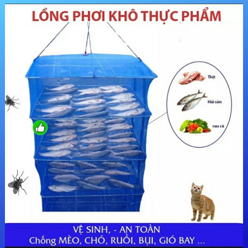 Lồng lưới phơi thực phẩm 4 tầng để phơi cá khô tôm khô có thể xếp gọn chống ruồi, muỗi, côn trùng dễ dàng vệ sinh