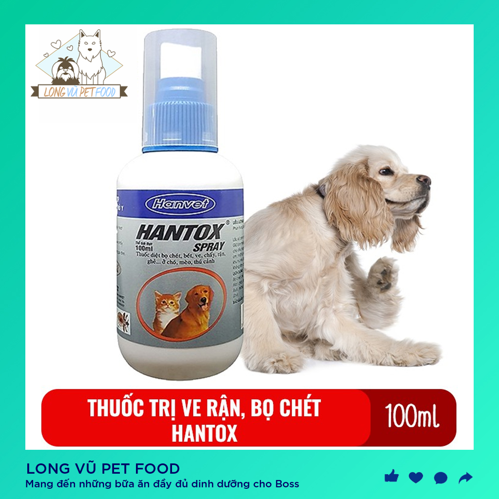Hantox Spray xịt 100ml Xịt diệt ve ghẻ bọ chét chó mèo dễ sử dụng an toàn