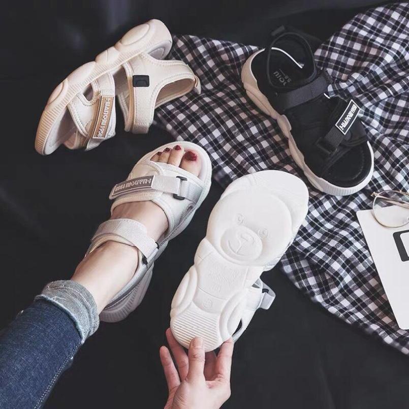 sandal nữ đế gấu 3 màu ( trắng+kem+đen) giá rẻ