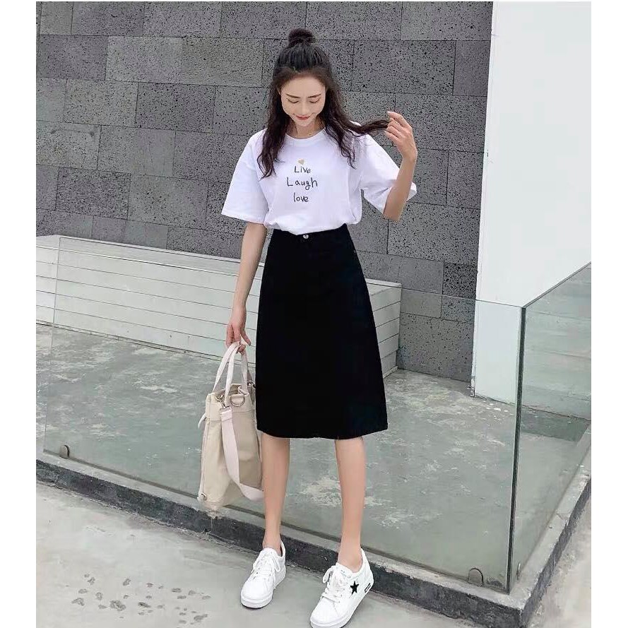 Váy cạp cao dài qua gối