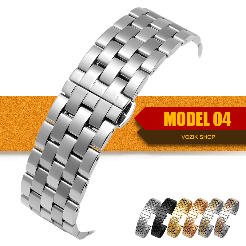 Nơi bán (size 20mm) Dây đồng hồ thép không gỉ inox model 04 khóa bấm chống han gỉ chống bay màu