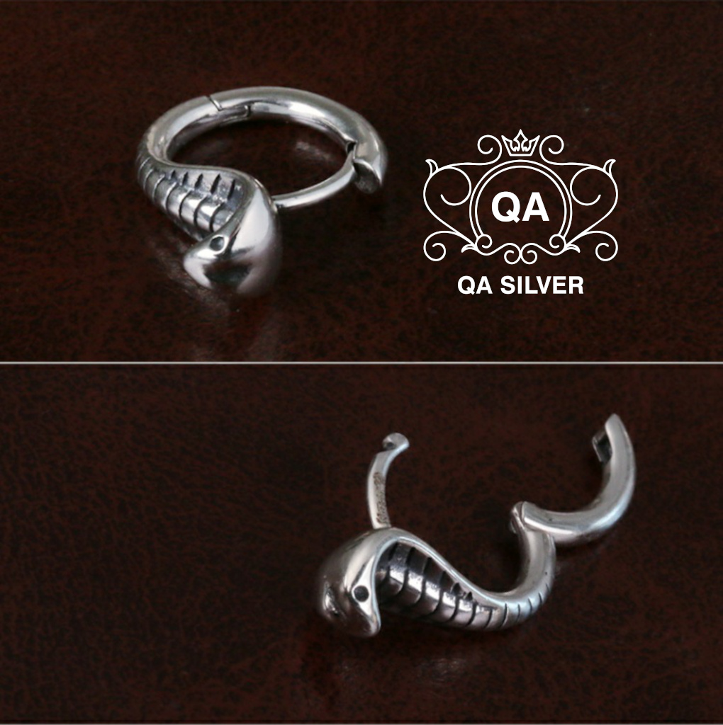 Khuyên tai bạc 925 mặt rắn hổ mang bông tròn nam nữ kẹp vành S925 COBRA QA SILVER Earrings EA231204
