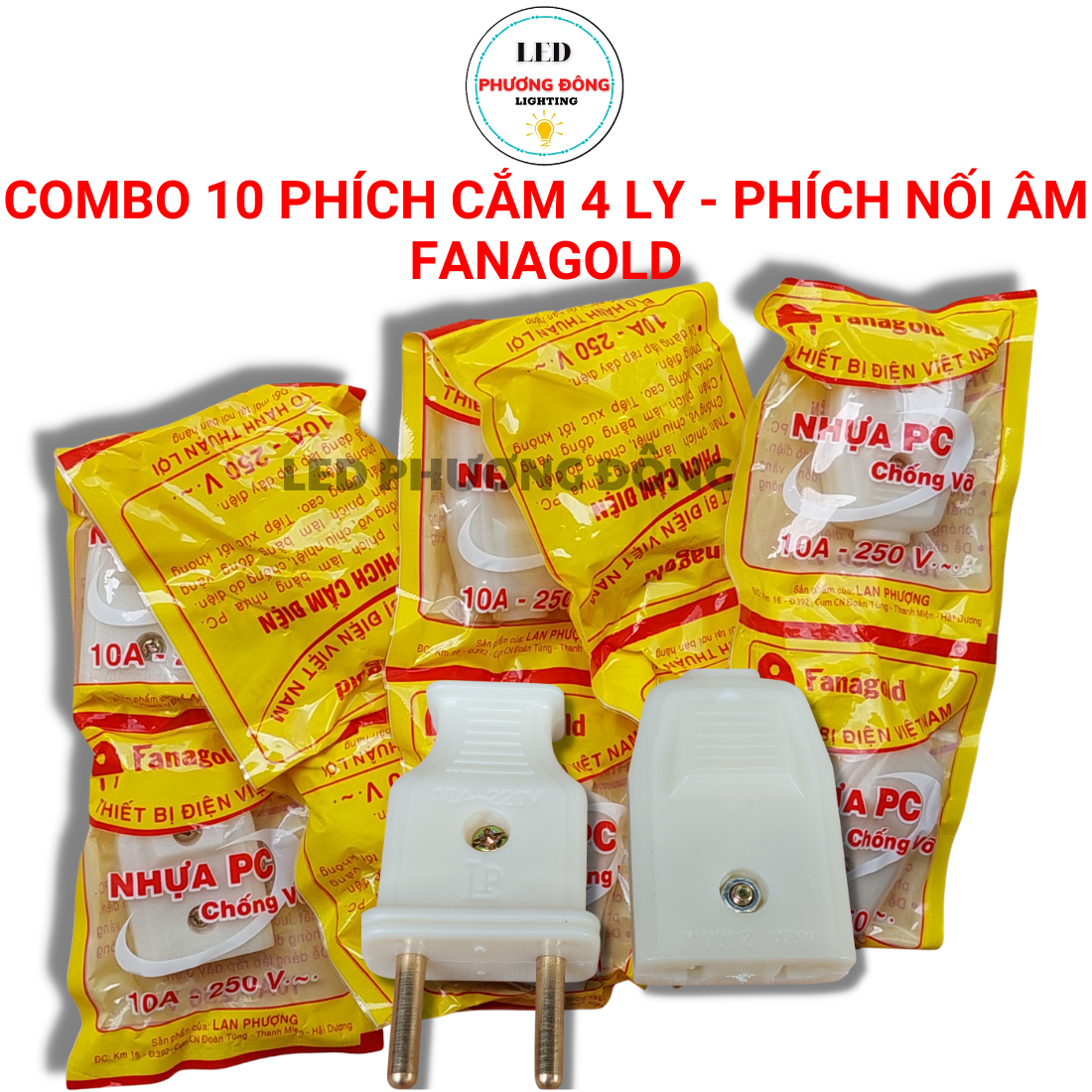 Combo 10 phích cắm 4 ly, phích nối âm Fanagold