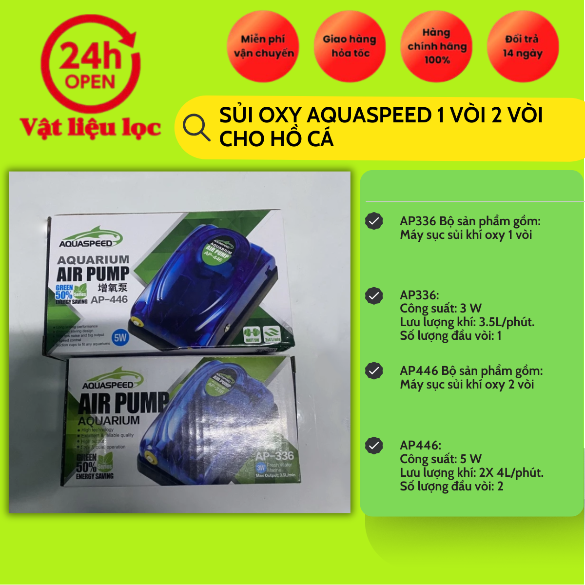 Sủi oxy aquaspeed 1 vòi 2 vòi cho hồ cá