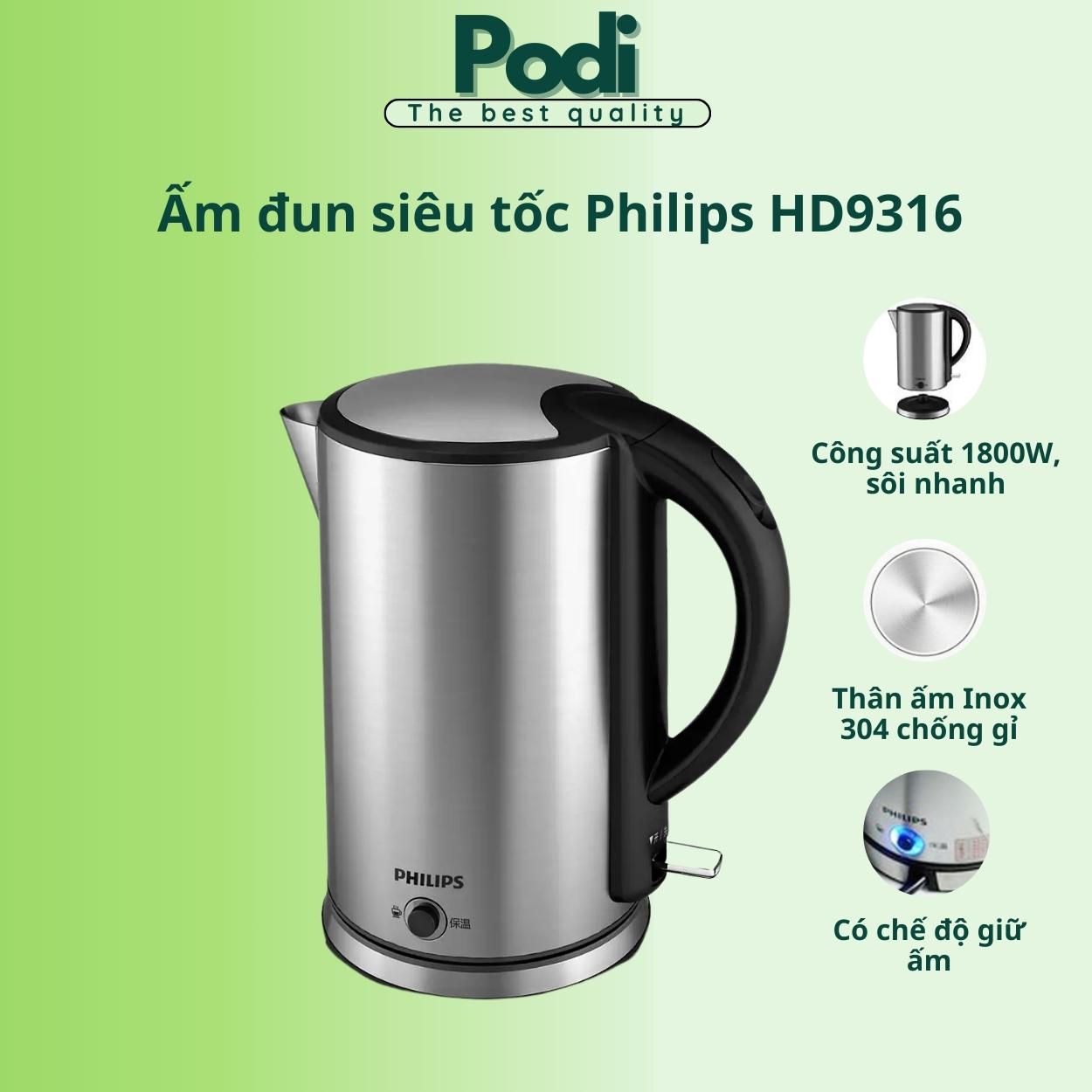Bình đun nước siêu tốc Ấm siêu tốc Philips HD9316 công suất 1800W  dung tích 1.7L