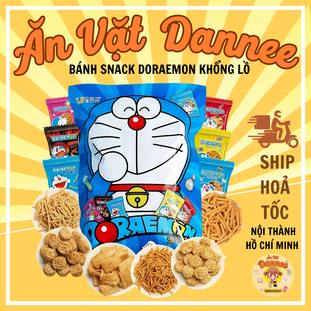 Bánh snack bimbim Doraemon khổng lồ (36 gói nhỏ/1 bịch lớn) - Ăn vặt Dannee