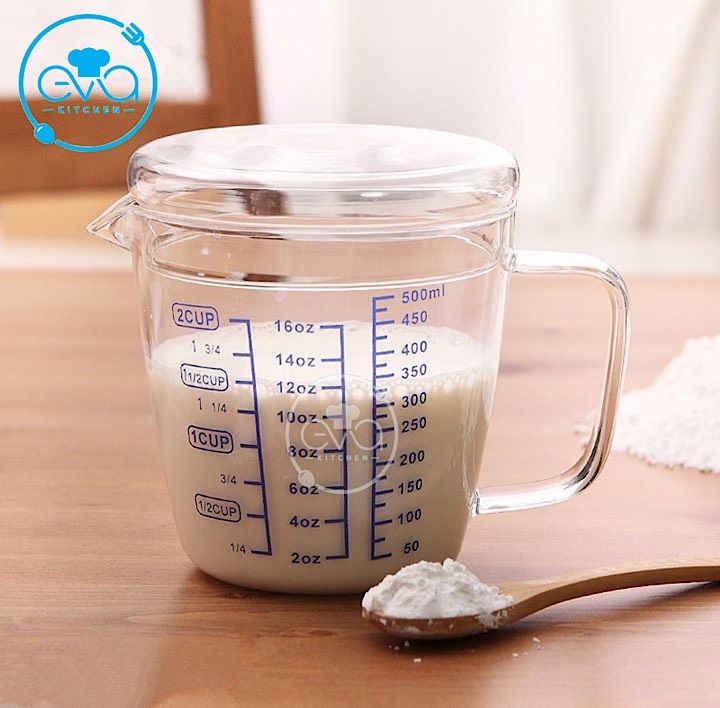 Ly Thuỷ Tinh Chia Vạch Đo Lường Chia Ml Đo Lường 500 Ml Kèm Nắp Thuỷ Tinh