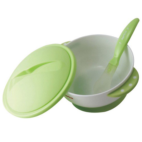 Bát kèm thìa Aprica 89636 (Trắng phối xanh)