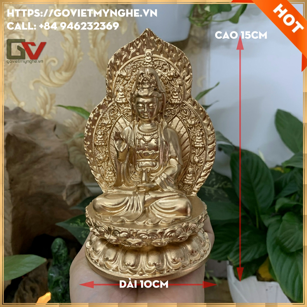 Statue of Guanyin Buddha Bodhisattva sit lotus + Buddha word-height 15cm-Gray