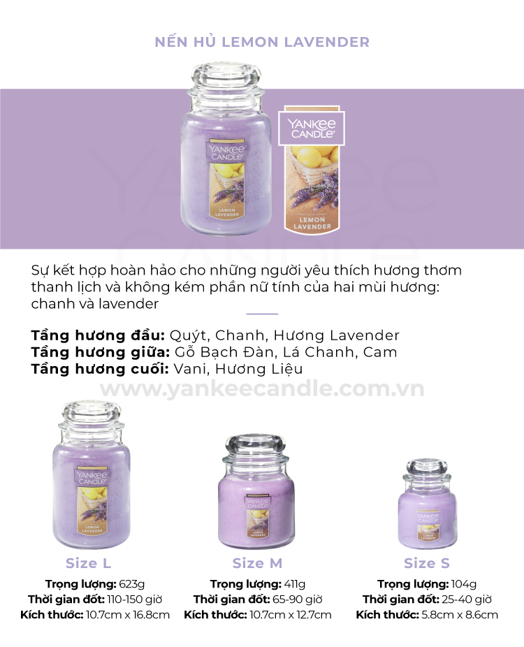 Nến hũ Yankee Candle size L - Lemon Lavender