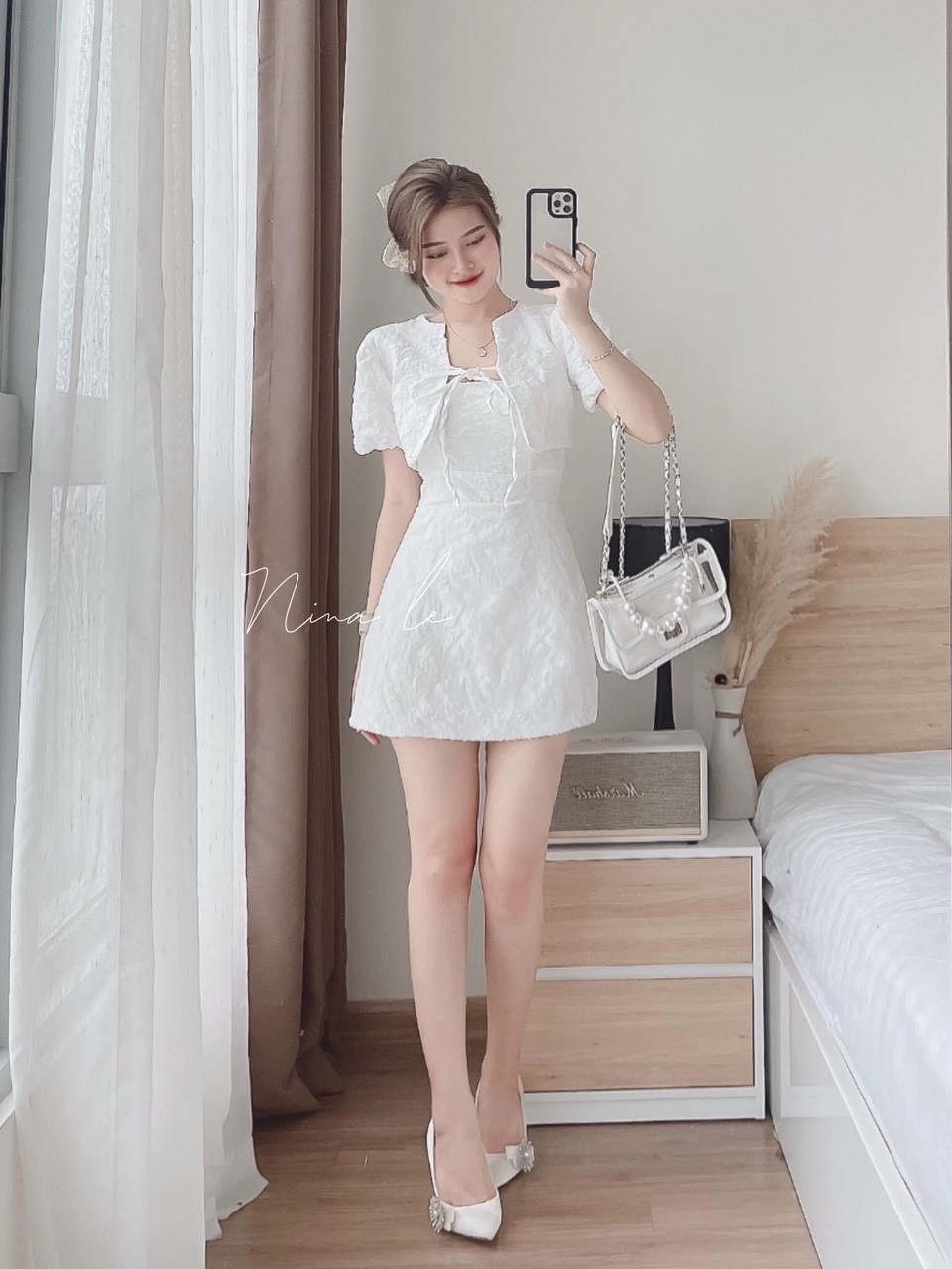 Đầm gấm kèm khoác-TH