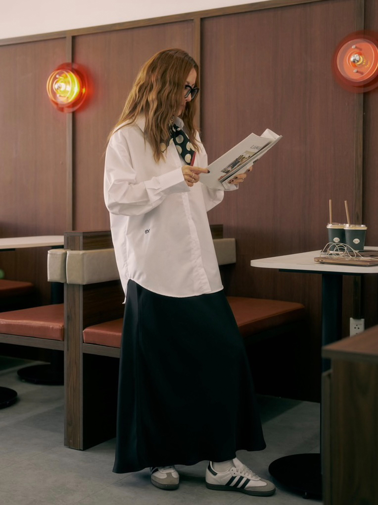 Váy lụa suông đen dài SY STORE