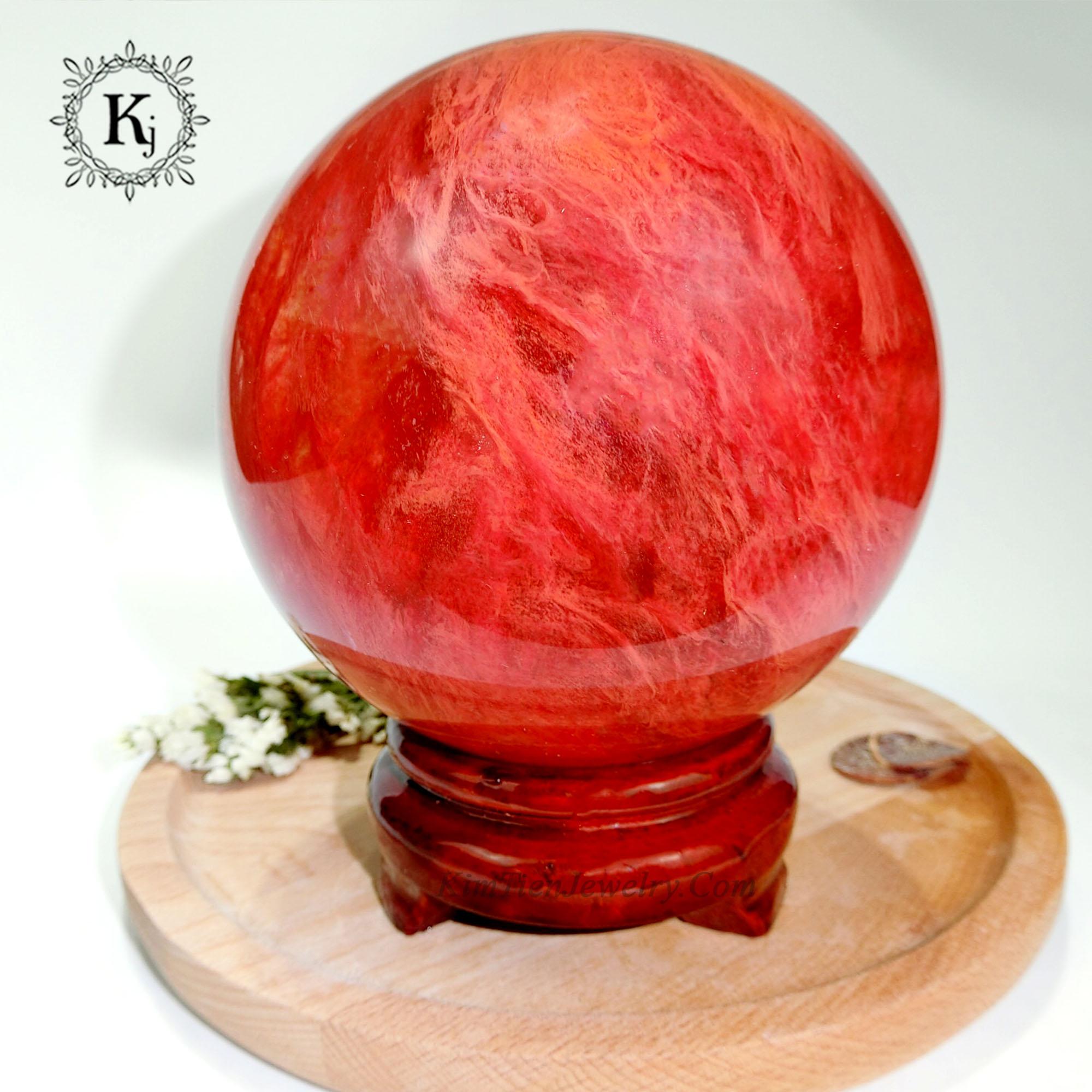 Quả Cầu Phong Thủy Đá Núi Lửa 120mm - Hợp Mạng Hỏa , Thổ - Xoay Chuyển Vận Thế - Tặng Kèm Chân Đế