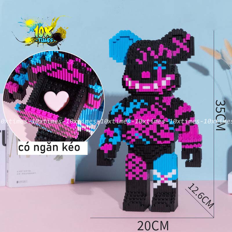 Đồ chơi lắp ráp 3d gấu Bearbrick có đèn led 36cm mô hình lắp ráp quà tặng sinh nhật bạn gái, bạn trai , đồ decor
