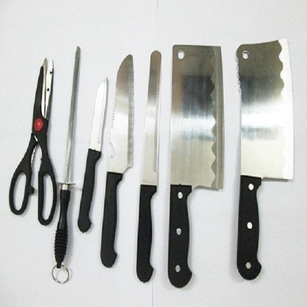 Bộ dao kéo hợp kim 7 món có hộp đựng, Bộ dao kéo nhà bếp 7 món kèm kệ gỗ