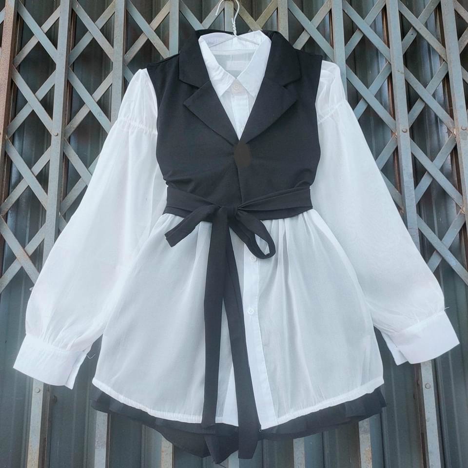 Sét Bộ Áo Trắng + Vest Ngoài