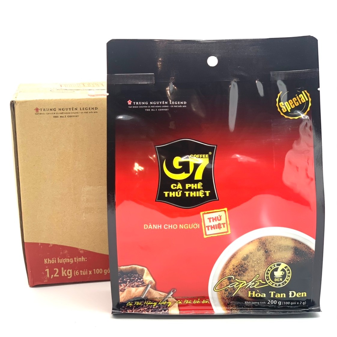 Cà phê G7 hòa tan ĐEN( Không Đường Sữa) Trung Nguyên( Thùng 6 Túi x 100 Gói)