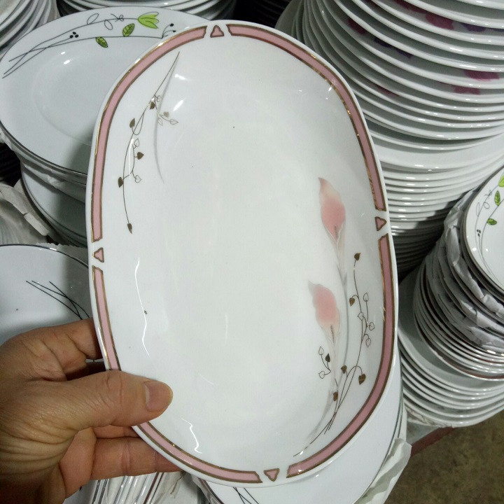 (Cam kết đổi trả khi bể vỡ) Đĩa xoài hoa lan hồng 1012 sứ chuan kuo nhập khẩu cao cấp