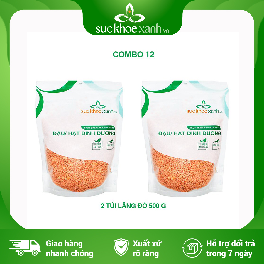 Combo 2 túi đậu lăng đỏ Sức Khỏe Xanh - 500g/túi - Nhập khẩu Canada chính hãng