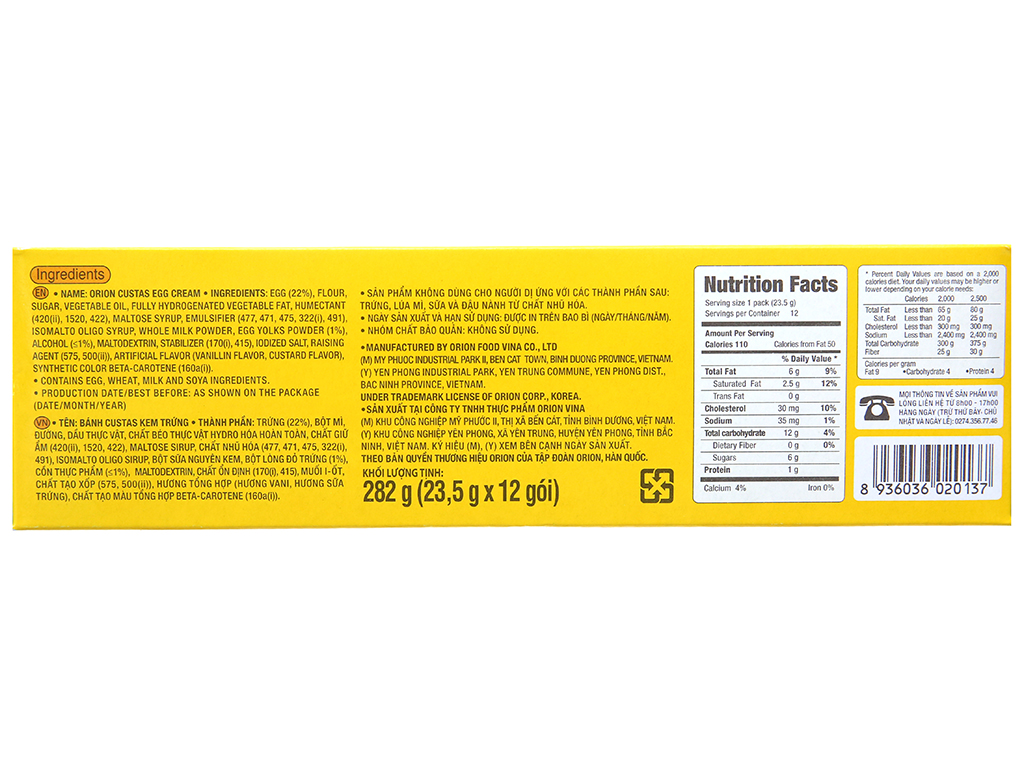 Bánh kem trứng Custas hộp 282g (12 cái)