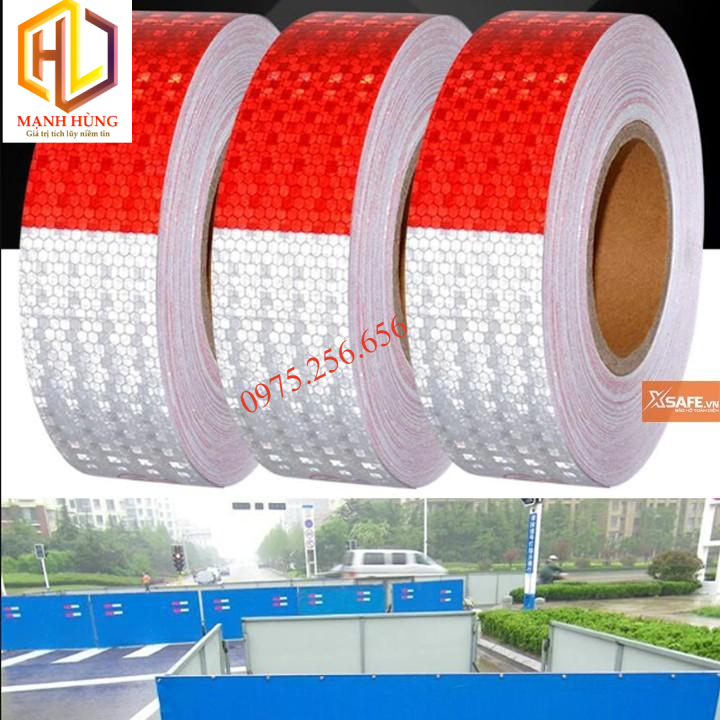 Phản Quang chữ nhật đỏ Trắng 1M BĂNG KEO PHẢN QUANG phụ tùng hùng lỳ