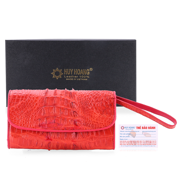 TH3290 - Ví nữ da cá sấu  3 gấp gai màu đỏ