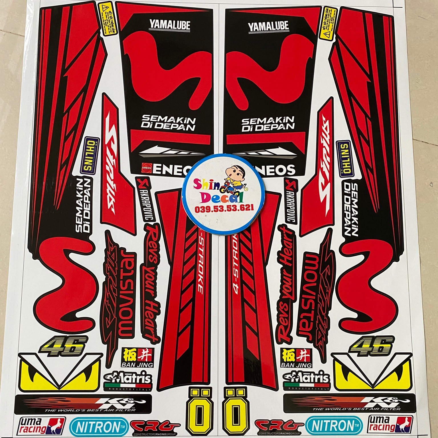 Tem rời Sirius Movistar đỏ đen dán xe đen decal xịn