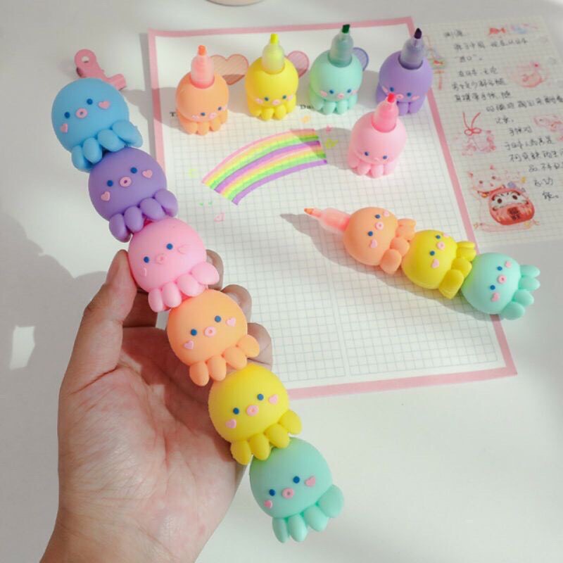 Bút Dạ Quang 6 Màu Bạch Tuộc Dễ Thương 😘