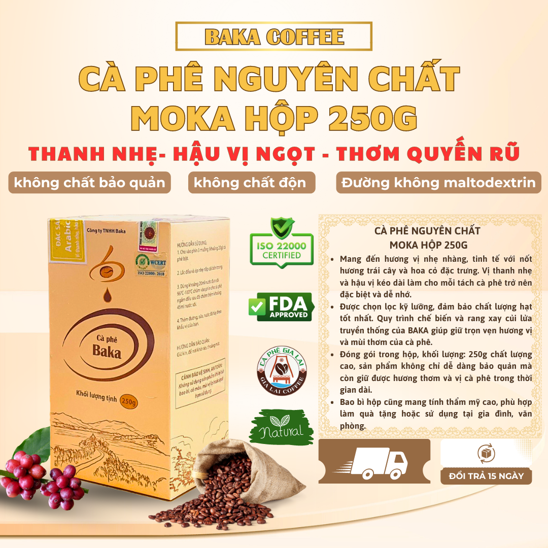 Cà Phê Nguyên Chất Baka - Moka (Hộp 250g)