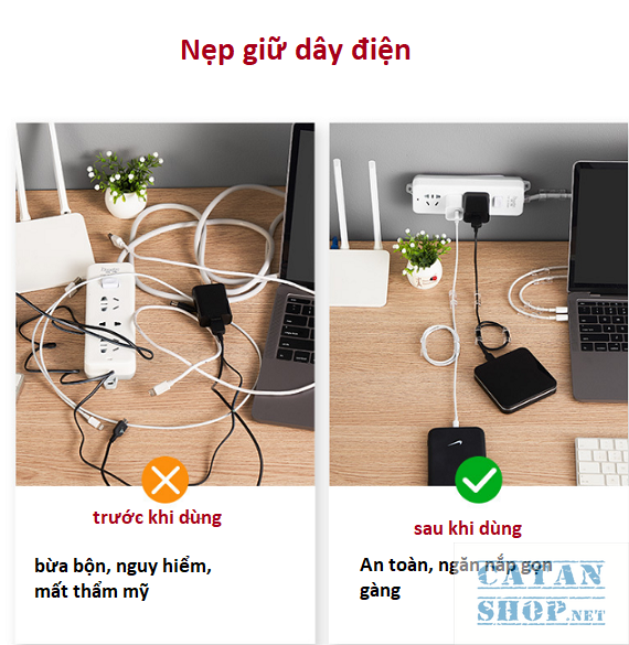 Nẹp dây điện dán tường GD468-NepDD treo giữ cố định dây sạc cáp sạc thông minh bộ kẹp đi dây điện 20 cái có kèm keo dán