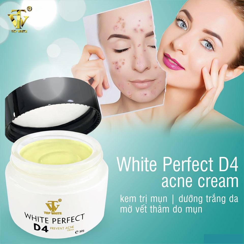 Kem Top White Perfect D4 trị mụn,mờ sẹo,mờ thâm,hết rỗ