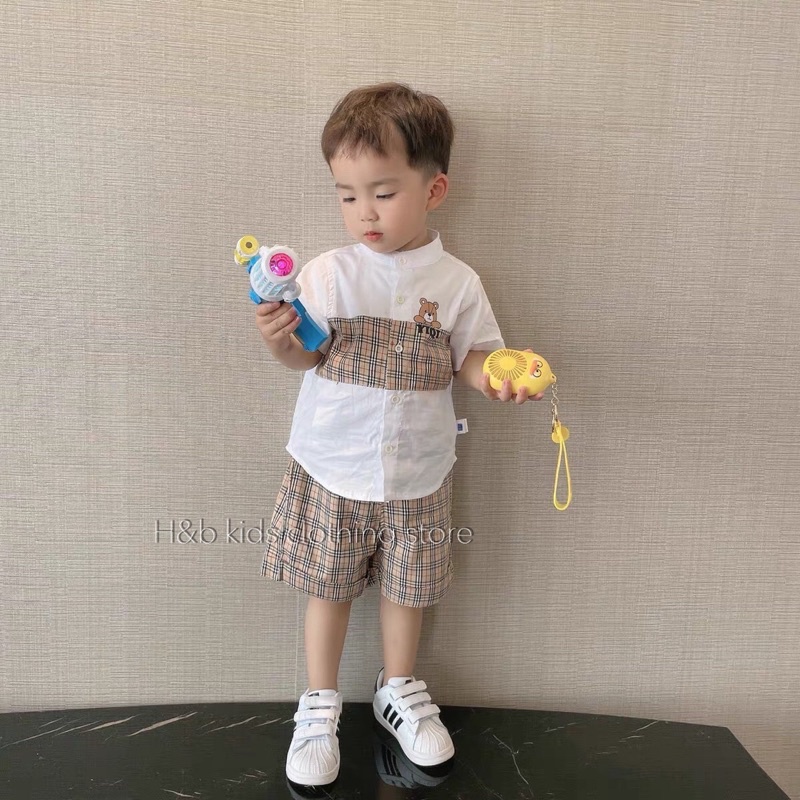 [SET BÉ TRAI] Bộ sơmi đũi phối kẻ BBR bao chất cho bé trai