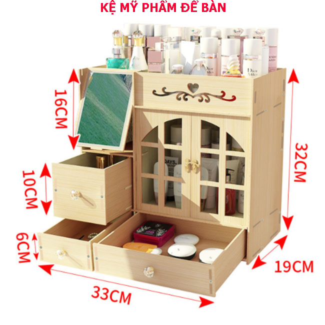 Kệ đựng đồ, để mỹ phẩm 3 tầng xinh xắn có gương chọn màu