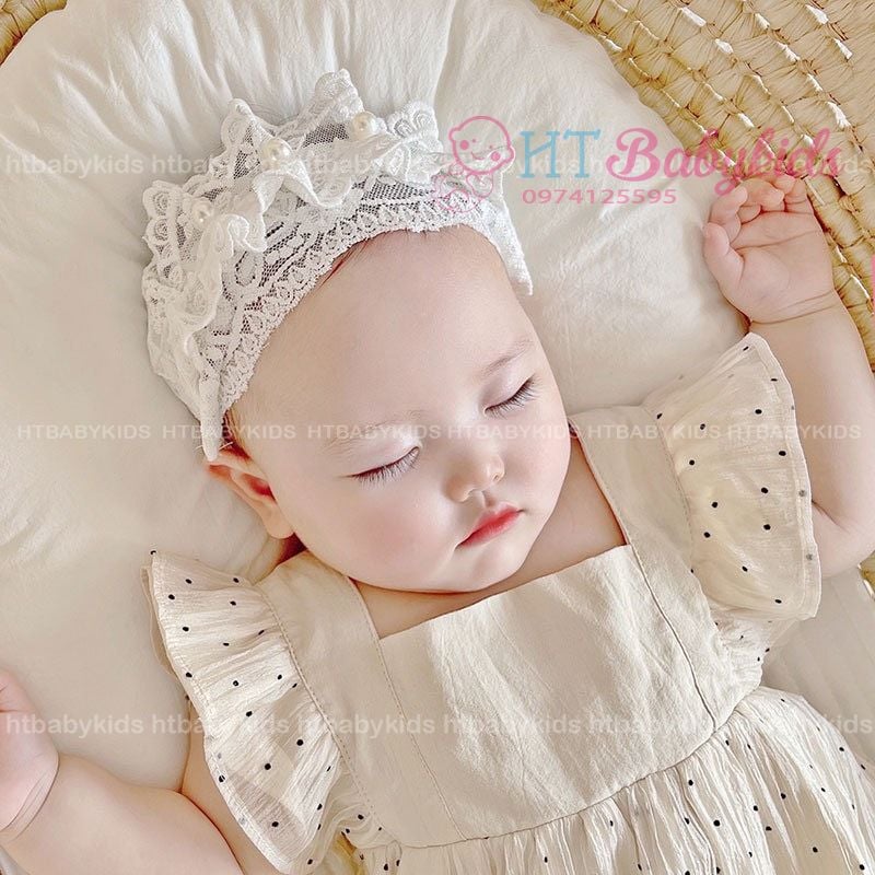 Băng Đô Che Thóp Bé Gái - Ren Bèo Nhún Ngọc Trai Xinh Xắn