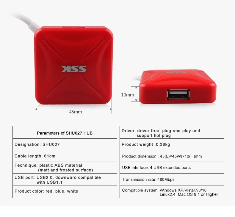 HUB chia cổng USB 2.0 SSK SHU027 từ 1 ra 4 cổng (Màu Random) - Nhất Tín Computer