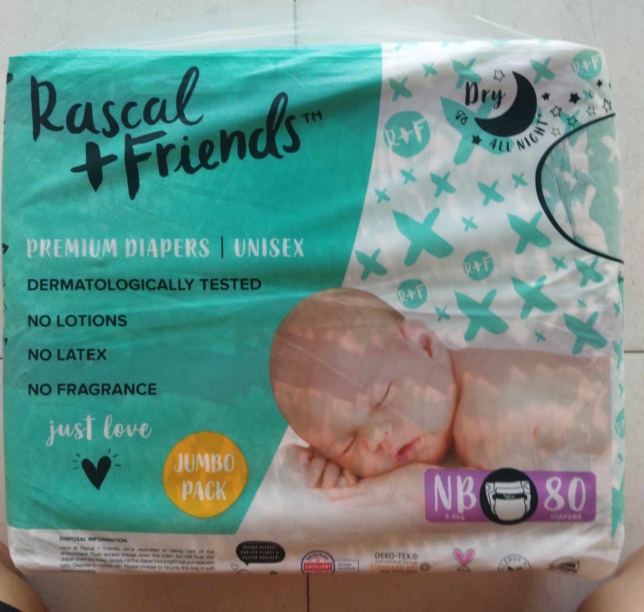 Bỉm/Tã dán Rascal & Friends size NB80 miếng (<=5kg) dành cho sơ sinh