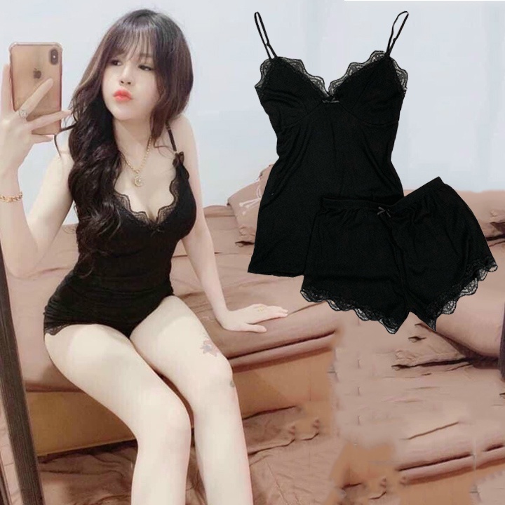 Bộ Ngủ 2 Dây Viền Ren Sexy
