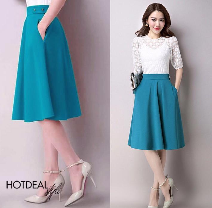 [HCM]Chân váy xòe phối nút