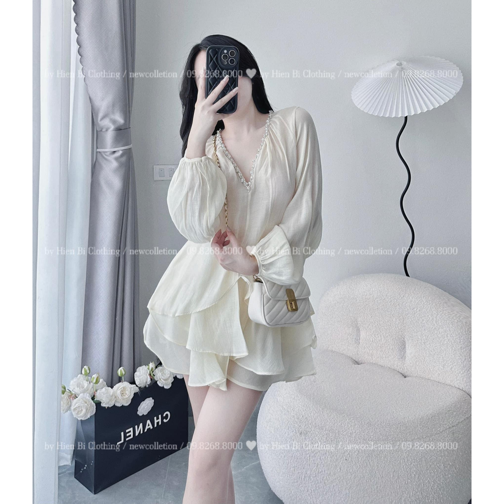 Set tơ cổ ngọc chân váy bèo siêu xinh