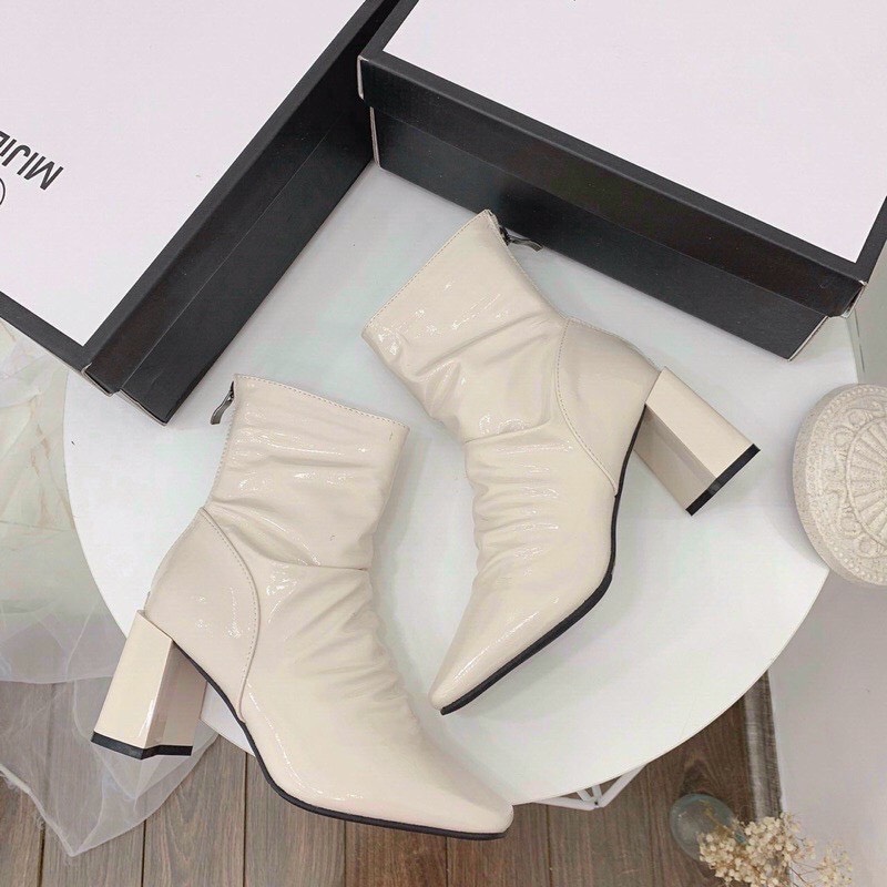 [Hoàn Tiền 15%]Bốt cao cổ da nhăn bóng 7p cực đẹp