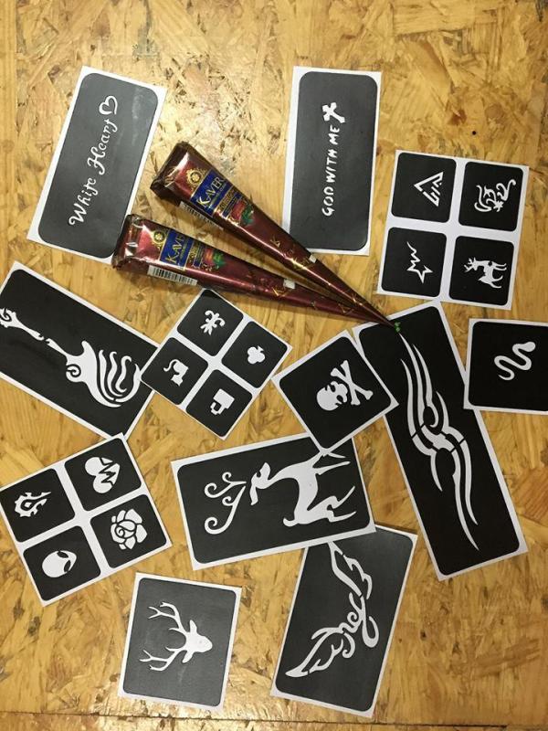 Combo 2 tuýp mực henna và 12 khuôn mẫu