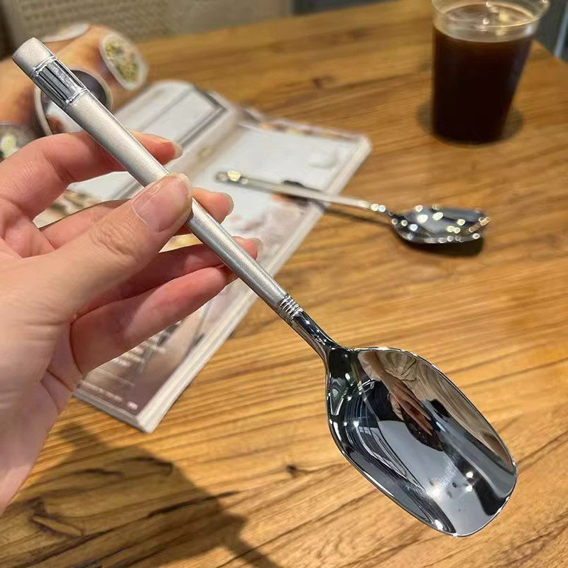 Thìa inox cán dẹt , muỗng ăn cơm, cháo súp cán dài đầu vuông 19.5cm sáng bóng - muỗng inox - thìa ăn cháo