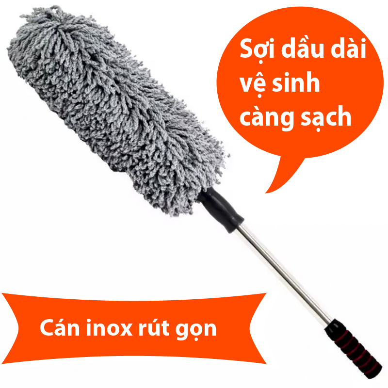 Cây chổi lau bụi bằng sợi dầu, cán dài kim loại co rút được rửa xe, dọn nội thất cho xe hơi, xe otô, xe tải sạch sẽ