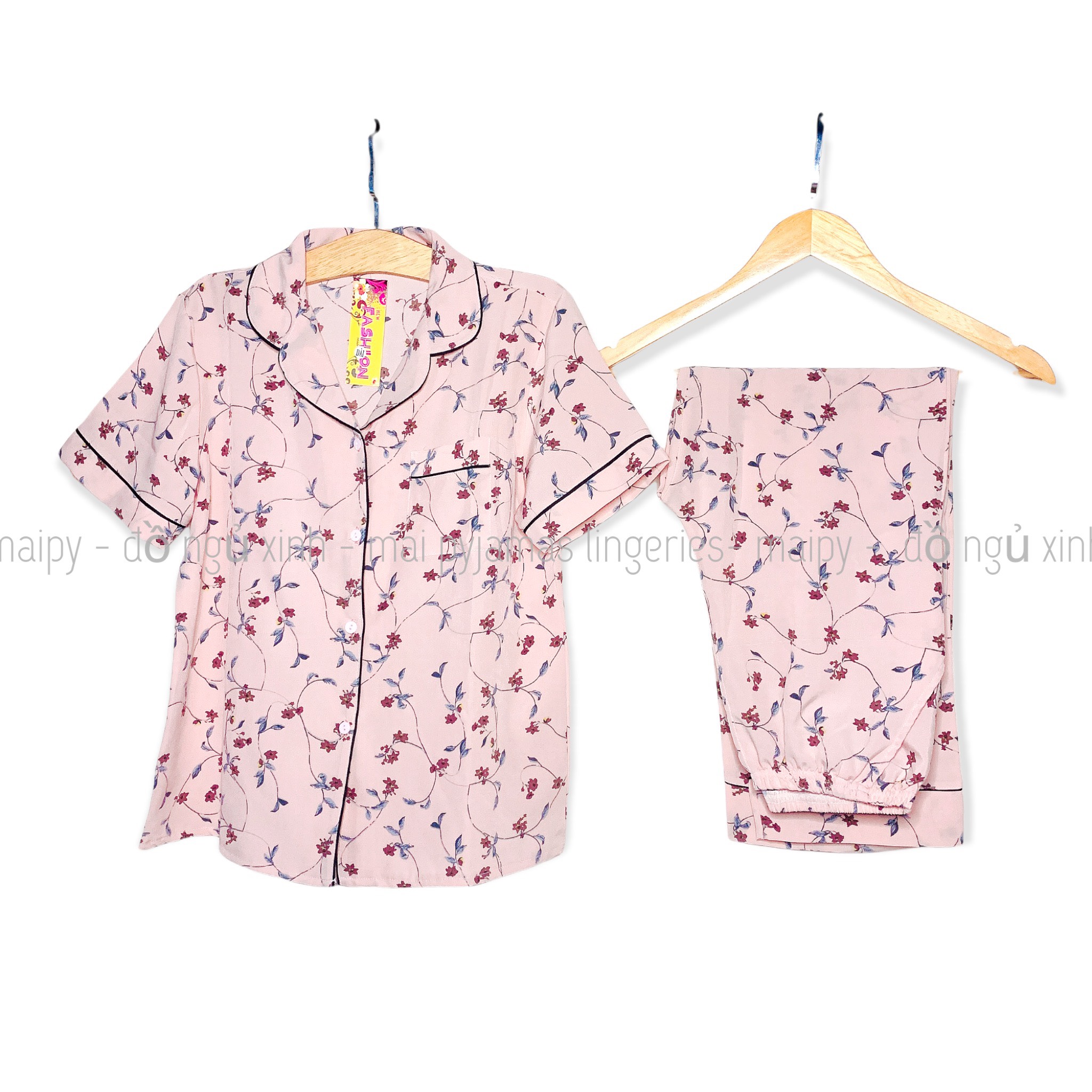Bộ ngủ Pijama lụa Dài - Đồ ngủ nữ mặc nhà họa tiết hoa nhí chất Lụa Hàn Maipy (Dưới < 62kg)- PD007