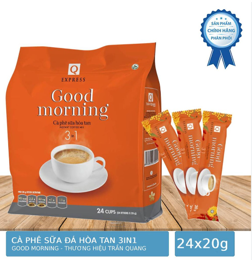 Cà phê sữa hoà tan Good Morning Trần Quang 480g (bịch 24 gói)