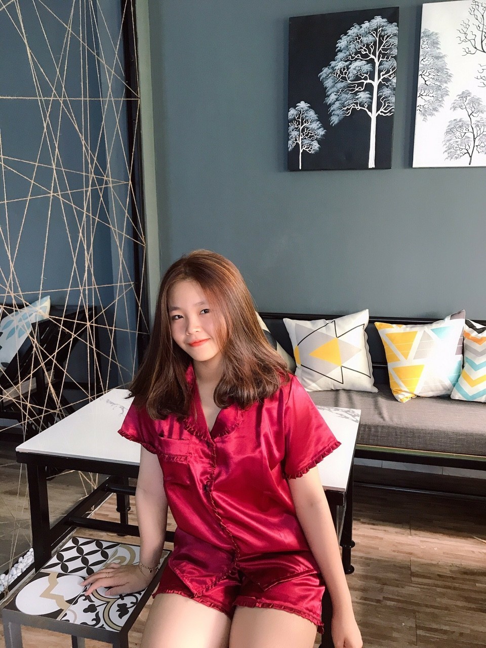 [HCM]Đồ bộ pizama phi lụa đùi bèo