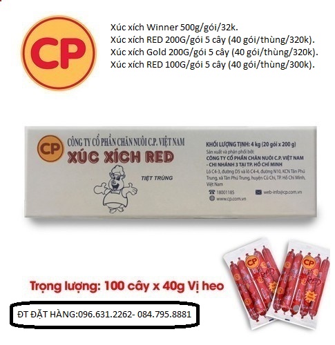Thùng 20 Gói Xúc Xích Tiệt Trùng Red CP Gói 5 Cây x 40g[ HSD 4 THÁNG]