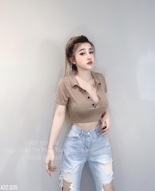 ✅Croptop Body Cổ Bẻ Trơn