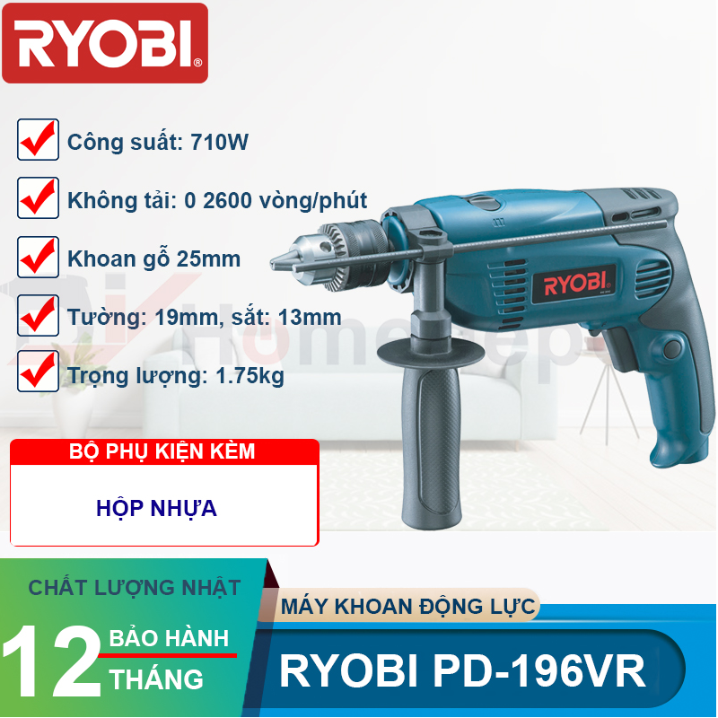 Máy khoan cầm tay 710W (dùng điện) Ryobi PD-196VR