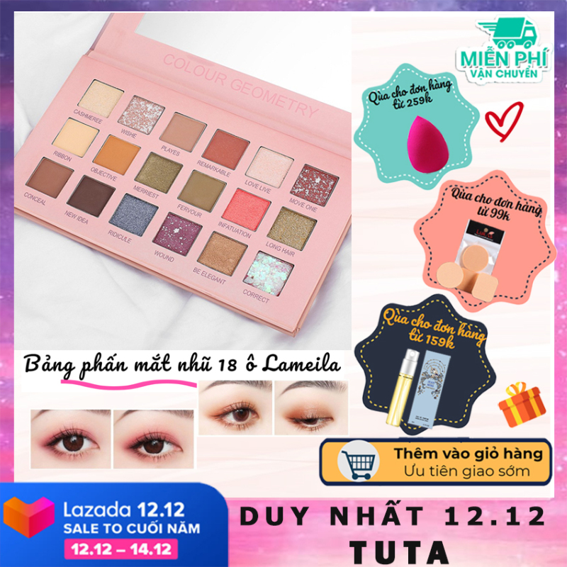 TUTA - Bảng phấn mắt nhũ kim tuyến 18 ô Lameila lấp lánh, Phấn mắt trang điểm hot trend siêu xinh PHAN-MAT-18O